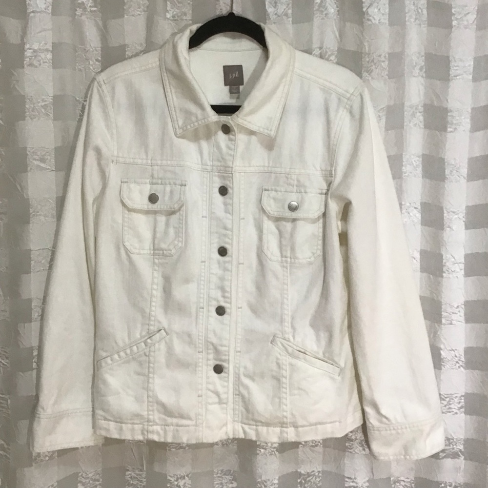 J. Jill White Stretch Denim Classic Jean Jacket w/Snap Closure